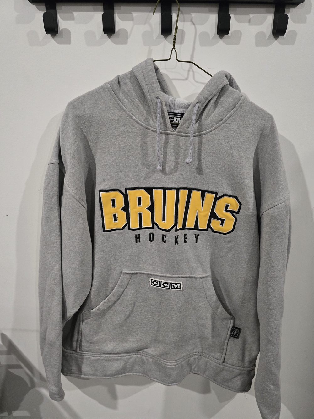 Vintave CCM Gray Hoodie with Yellow BRUINS Script